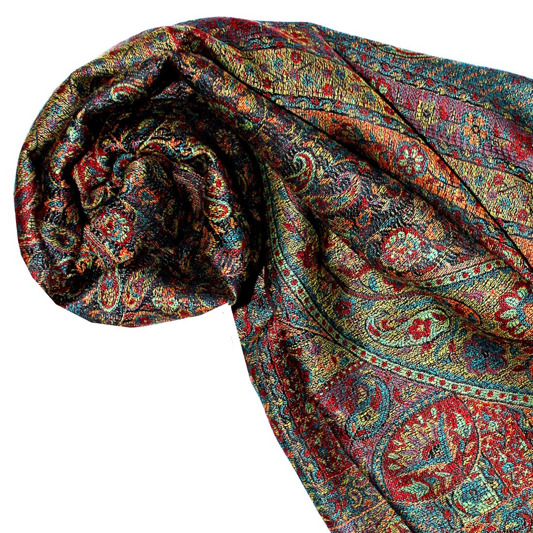 Lorenzo Cana - Pashmina szal damski z jedwabiu i wełny, 70 x 190 cm, wzór Paisley, 78118, Petrol, 70 x 190 cm