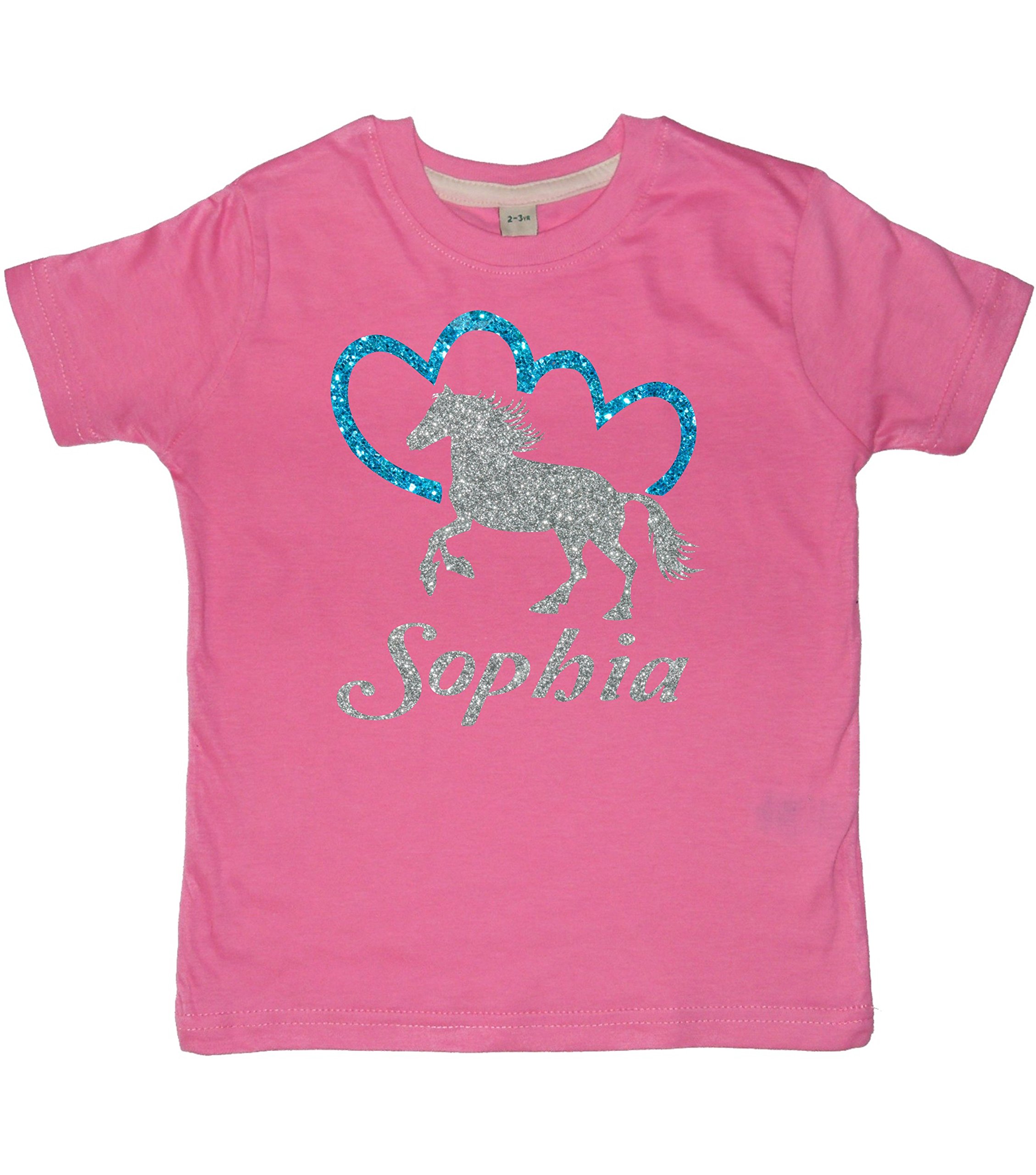 Edward Sinclair | Personalised | 7-8 Years | Bubblegum Pink | Silver Sparkling Glitter Horse and Heart with Name