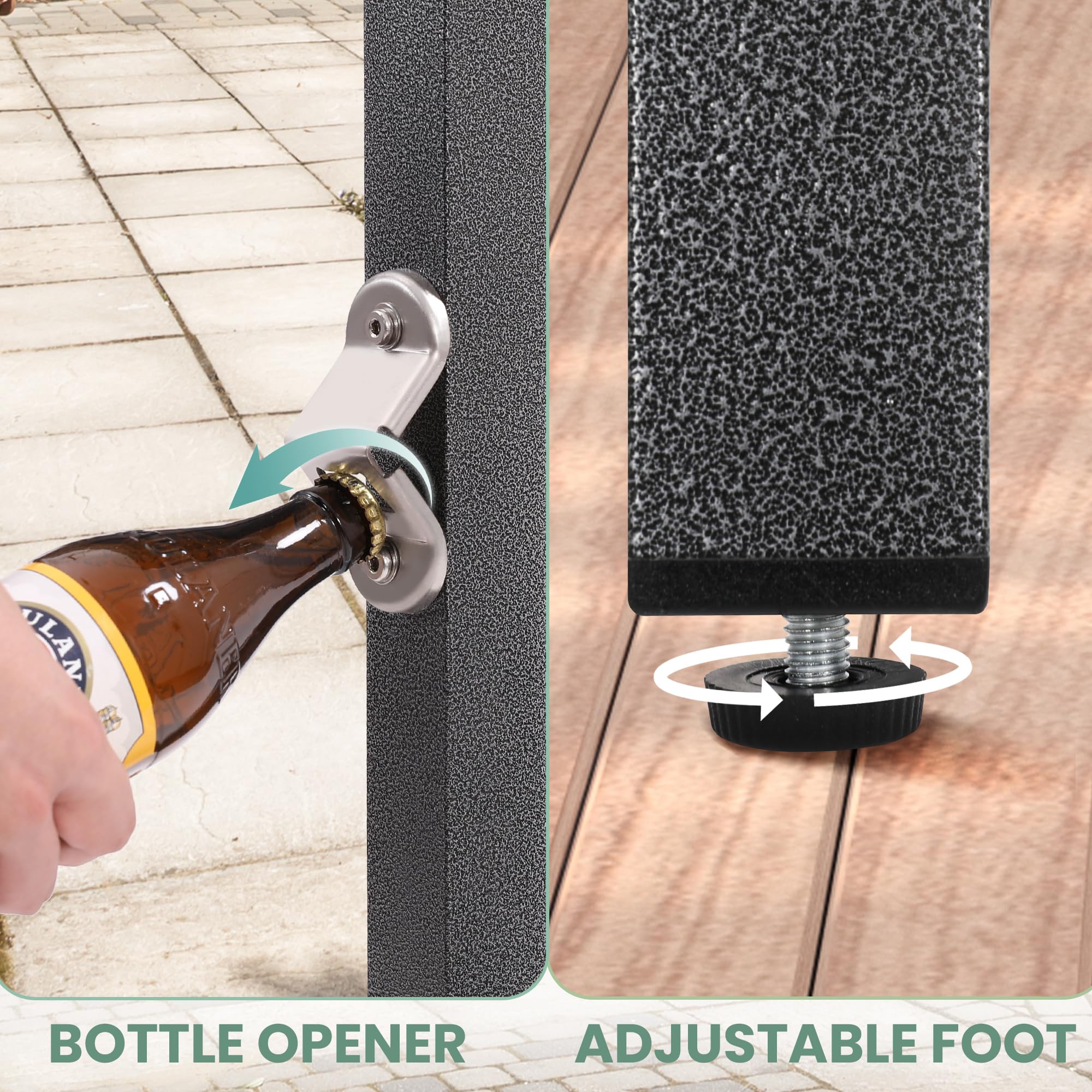 Murago 53 Inch Counter Height Bar Table, Pub Height Table, Tall High Top Table for Indoor Outdoor, Composite Top, Bottle Opener, Rustproof, Black