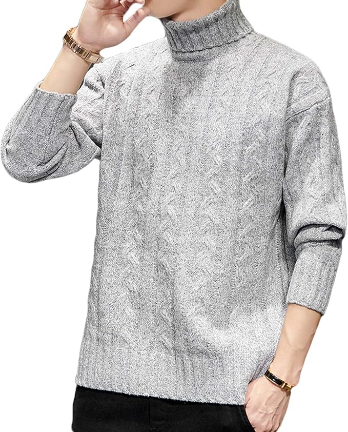 Amazon 新しい年のホリデーシーズンのメンズベーシックセーター タートルネックチャンキーカジュアルニットセーターツイストニットニットトレーナー セーター 通販