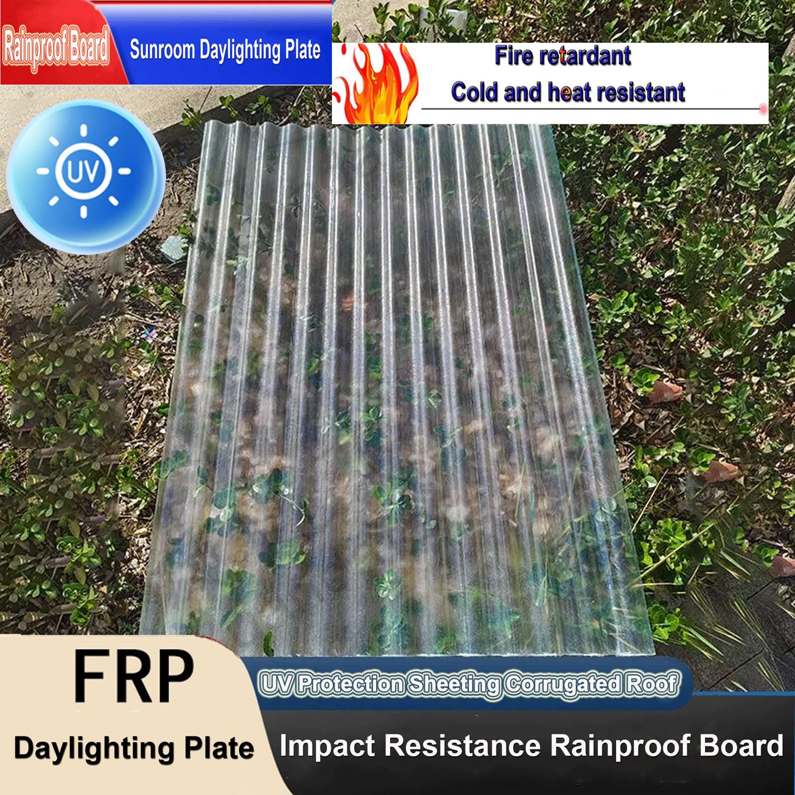 1.5mm Planchas Transparentes Tejados,Placa De Iluminación Natural FRP De Protección UV,Chapa Ondulada Para Invernaderos,Paneles Para Tejado Resistentes Al Impacto (0.9×1.7m,1pcs)