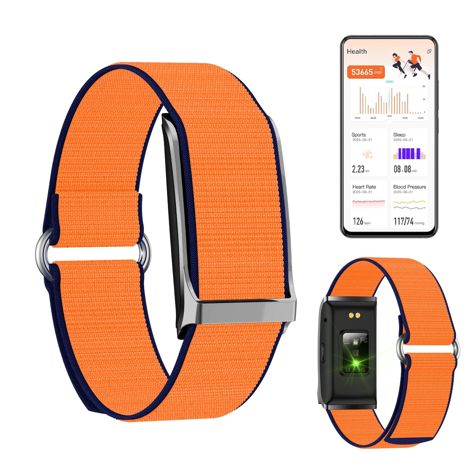 Sxhlseller Smart Bracelet, Wearable Activity & Fitness Trackers Band, Sleep Tracking, 127 Sports Modes Smart Wristband with Call Reminder Alarm Clock Camera Control for Running (Orange)