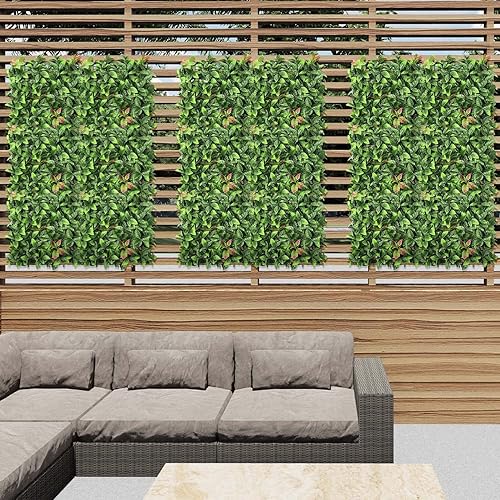 Miniatura 2 de E&K Panel de valla de plantas artificiales de 20 x 20 pulgadas, hojas sintéticas, césped, panel de privacidad para interiores y exteriores (fotinia,