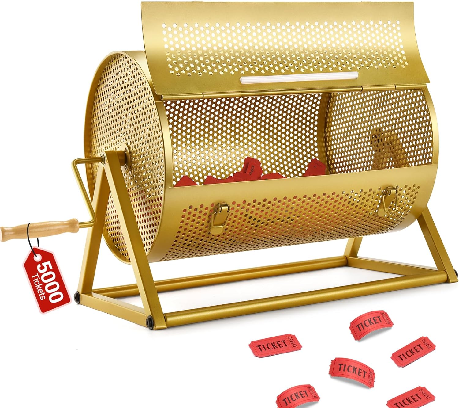 gadfish extra large raffle drum, thickened raffle ticket spinner drum box with silent bearing for lottery games, bingo, raffle balls, durable raffle wheel spinner with stand - holds 5000 tickets