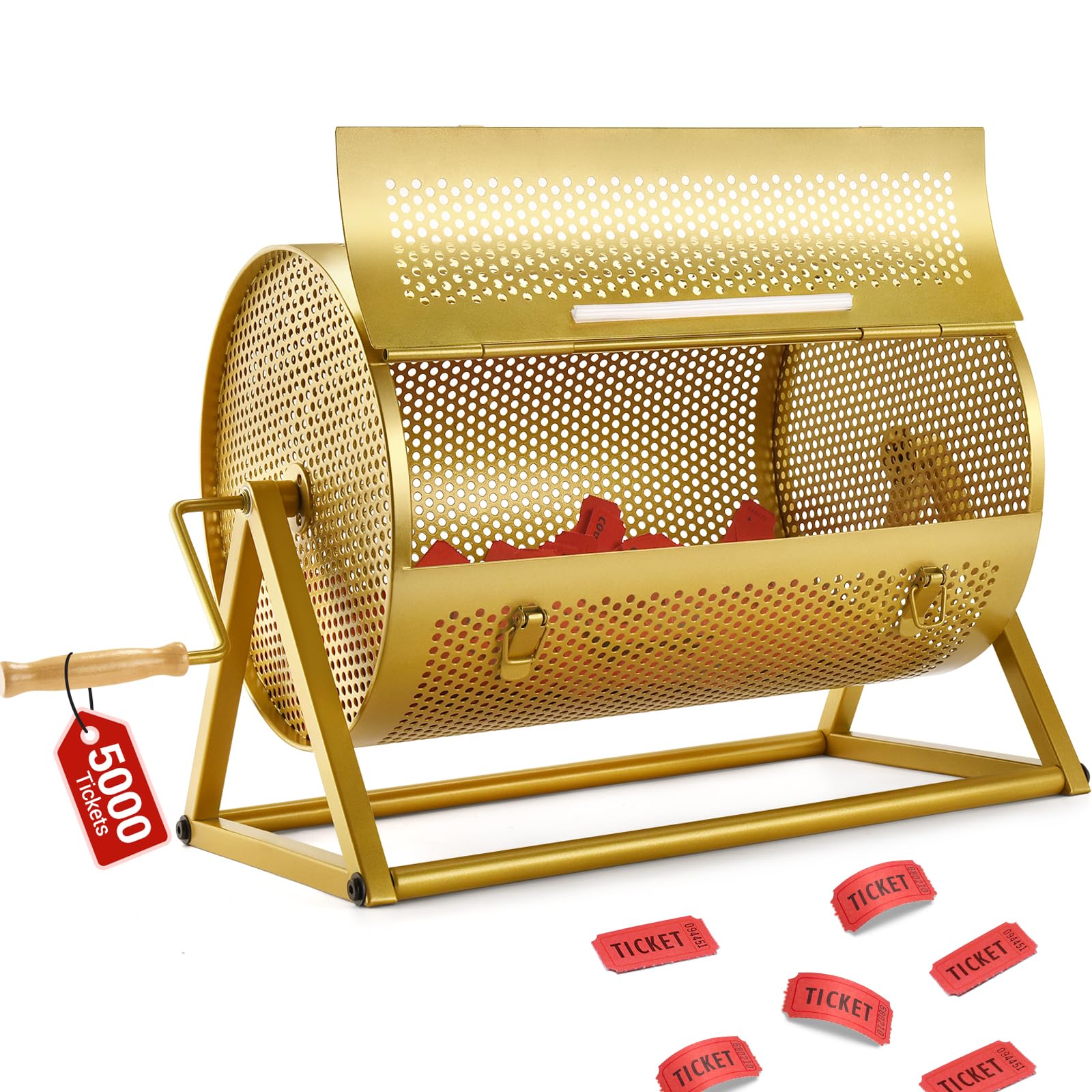 GADFISH Extra Large Raffle Drum (Holds 5000 Tickets), Thickened Raffle Ticket Spinner Drum Box with Silent Bearing for Lottery Games, Bingo, Raffle Balls, Durable Raffle Wheel Spinner with Stand