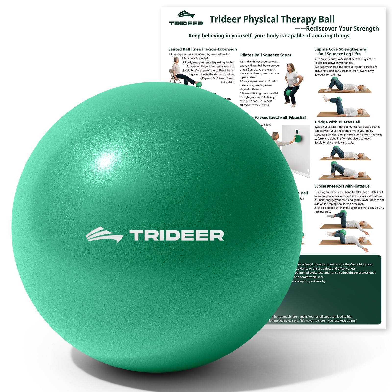 Trideer Exercise Balls Physical Therapy, 9 Inch Pilates Ball Between Knees for Physical Therapy, Mini Exercise Ball - Yoga Ball, Small Workout Balls for Core Strength and Back Support with Guide
