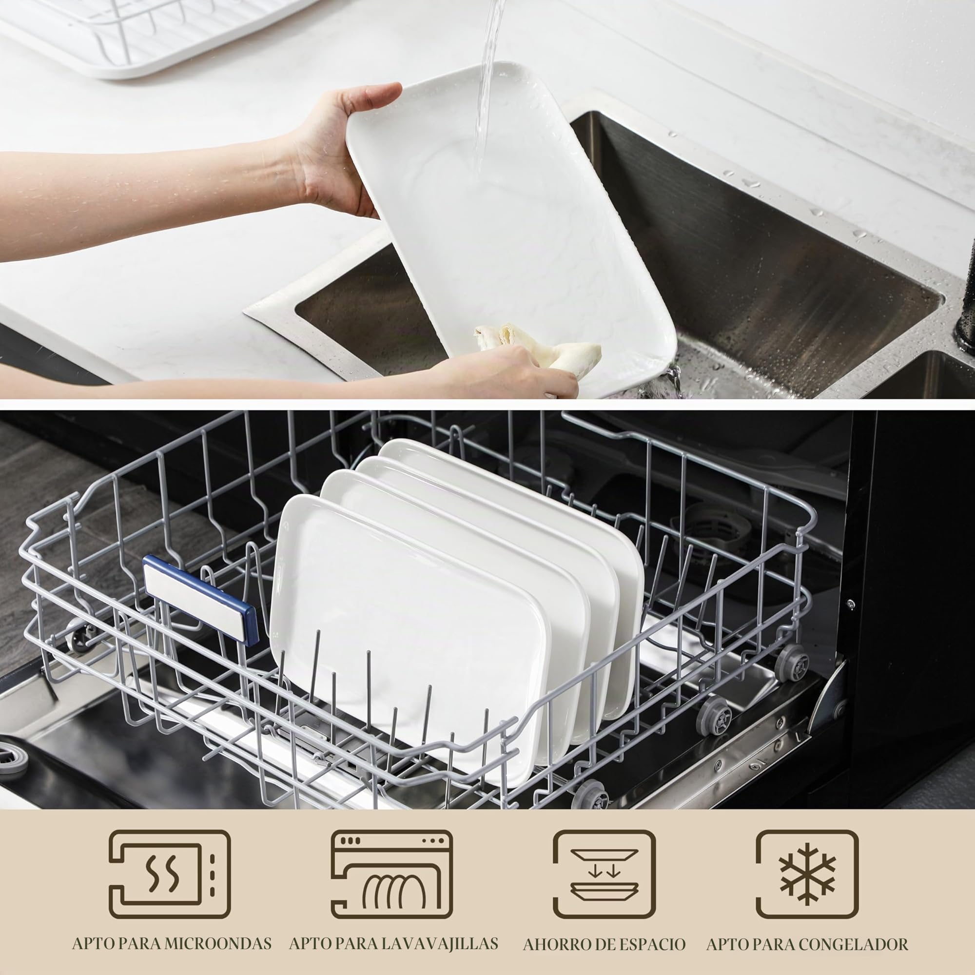 MALACASA Juego de 4 platos de servir grandes de porcelana para entretenimiento, platos rectangulares blancos de 12 pulgadas para fiestas, bodas, postres, ocasiones de lavavajillas, microondas