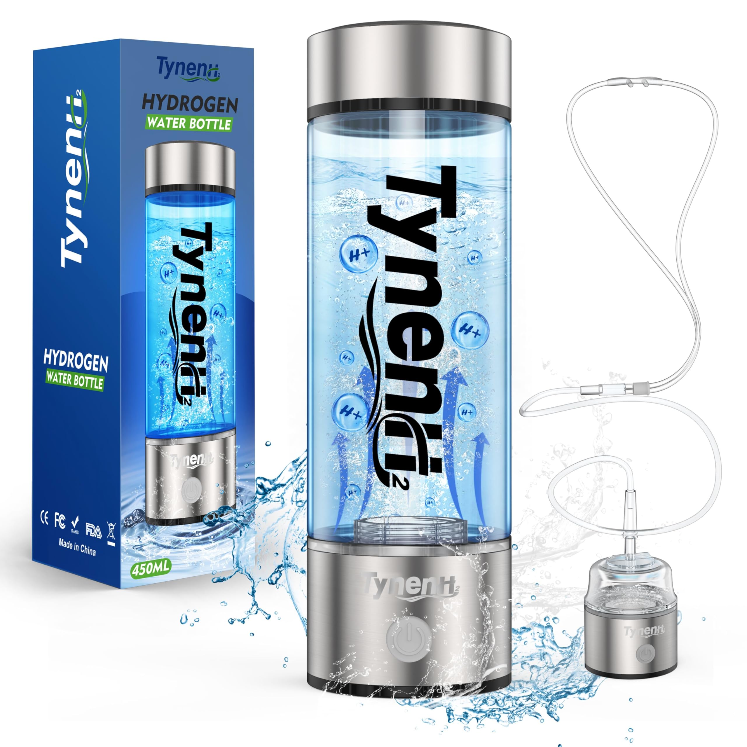 Glass Hydrogen Water Bottle 450ml for Water,Hydrogen Water Bottle Generator,Hydrogen Water Machine with SPE PEM Technology Water Ionizer for Daily Drinking