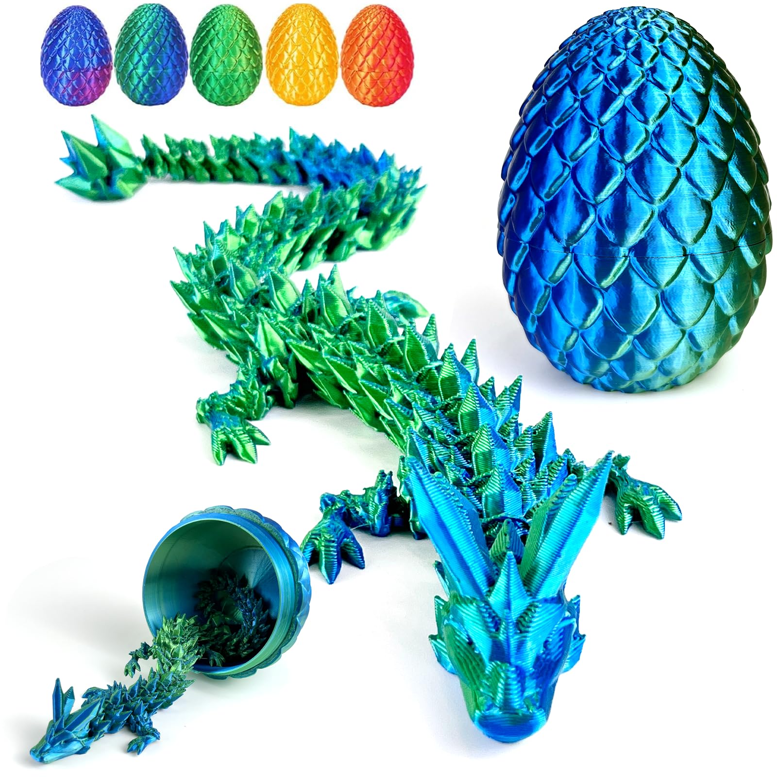 Tangdudu 8.5cm 3D Printed Dragon Egg, 3D Fidget Toys, Realistic Dragon Toy, Flexible Joints, Unique Gift, Easter Egg, Home Decor, Desk Toys (Green)