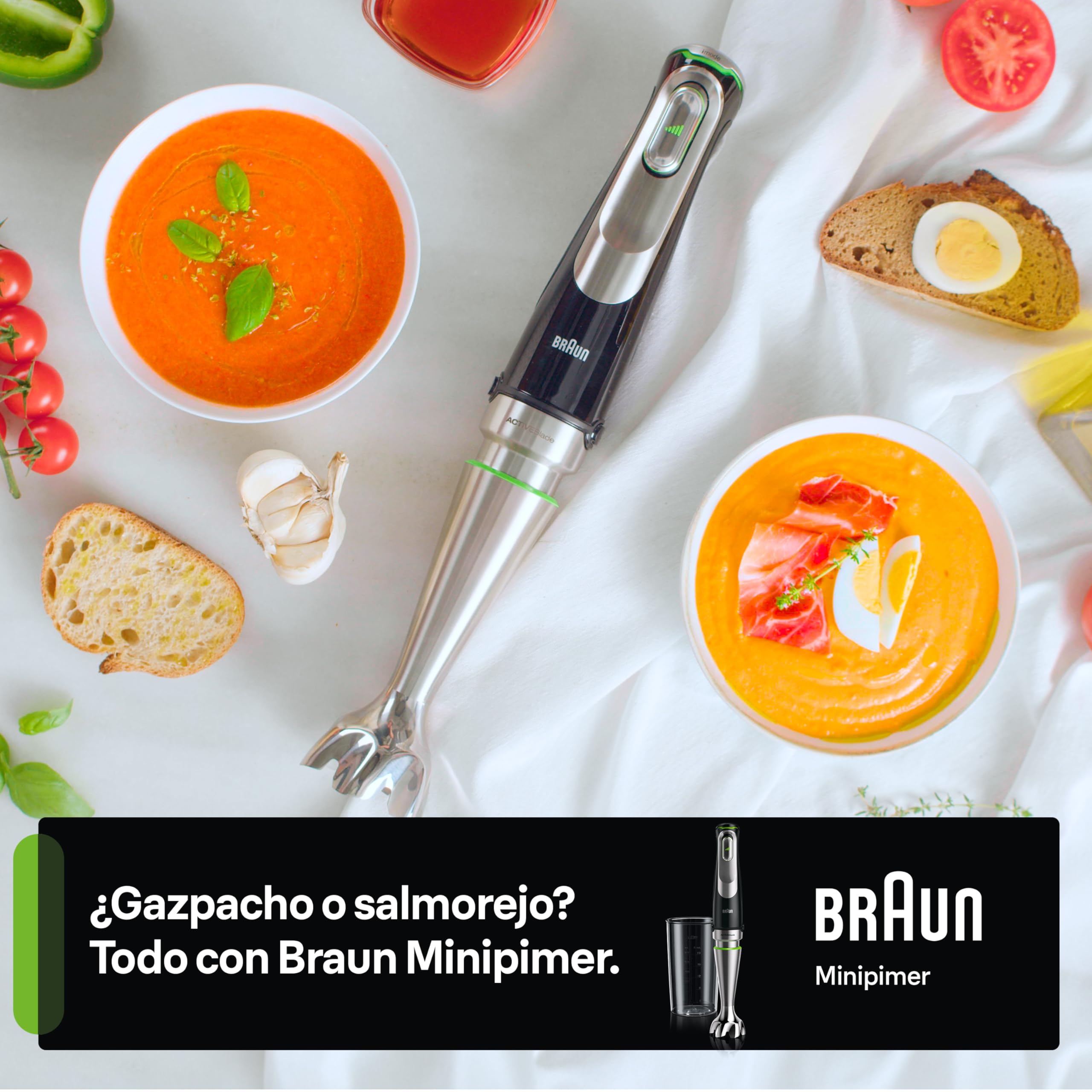 Braun Minipimer 7 - Batidora de Mano con Tecnología SplashControl, Sistema ActiveBlade para Alimentos Duros, Selección de Velocidad, Procesador 1,5L, Picadora, Vaso 600 mL, 1000 W, Negro (MQ7087X)