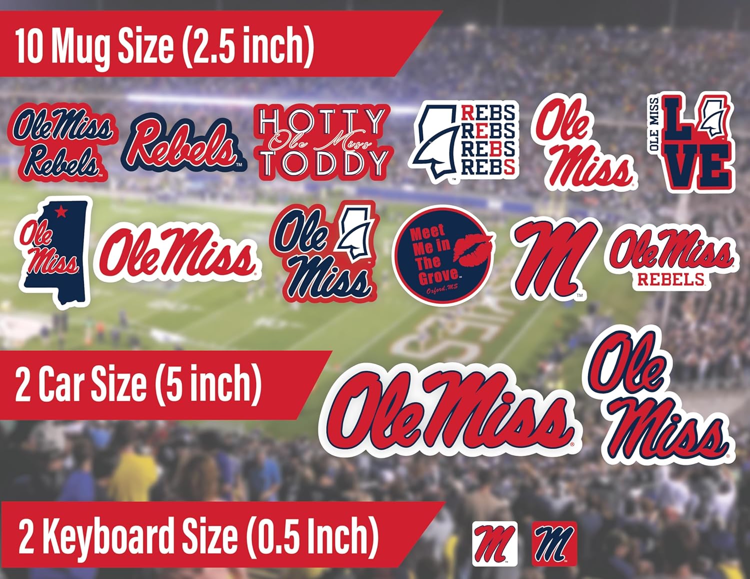 Ole Miss Stickers for Gift, Car, Water Bottle, Laptop, and Phone for Mississippi Football Fans and University Graduates (Ole Miss Rebels) - Image 4