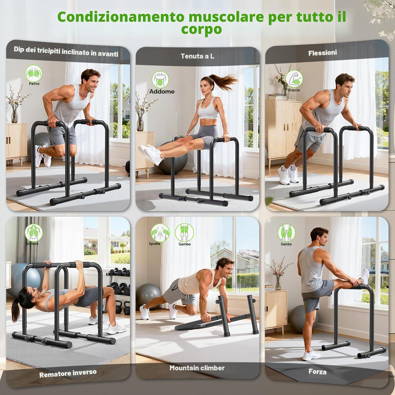 Dip Bar Station Regolabile, Parallele Calisthenics con Tubo di Collegamento, Regolabile in Altezza e Larghezza, Calisthenics Equipment da Case