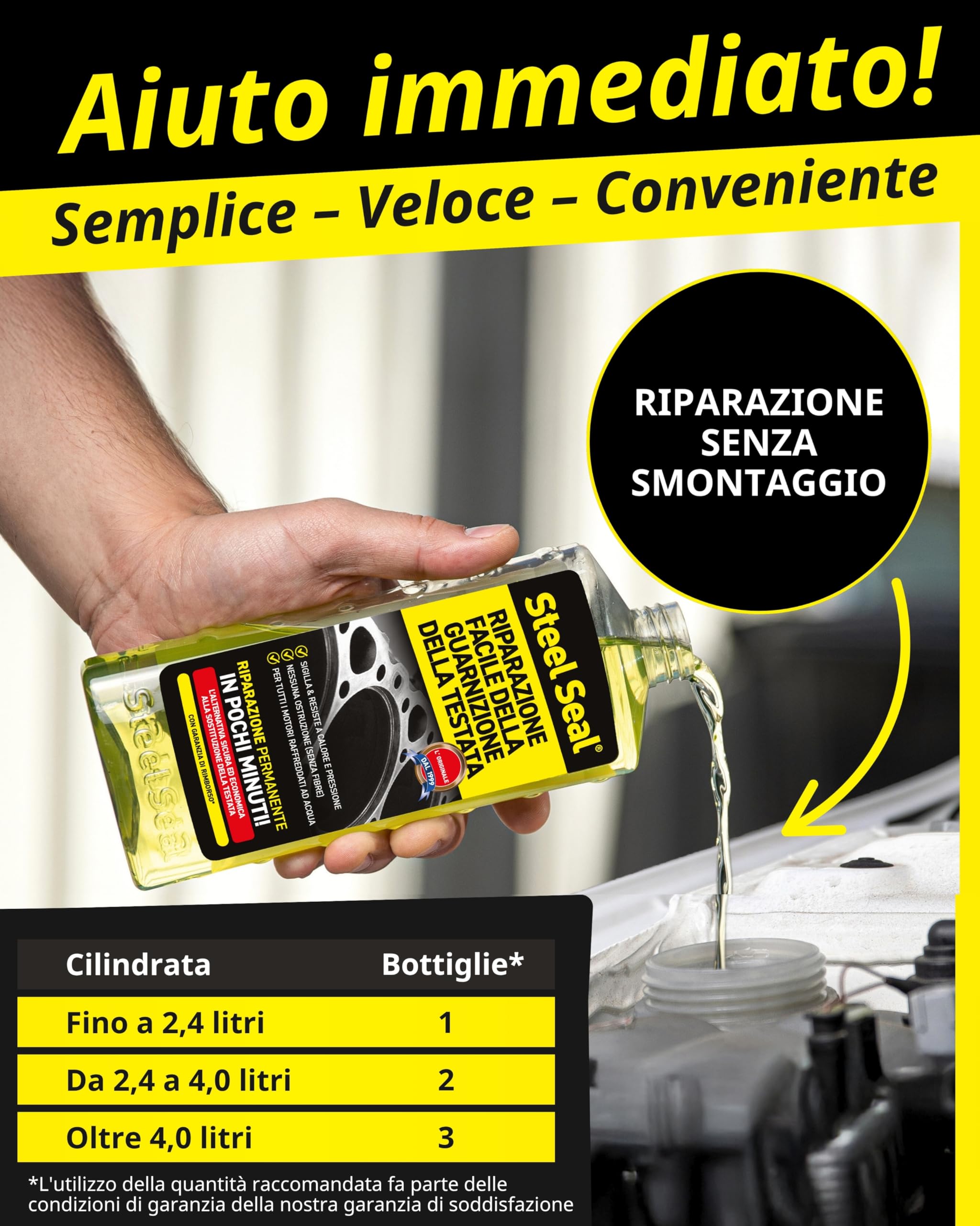 STEEL SEAL Sigillante guarnizione testata – Ripara la guarnizione, ferma la perdita di liquido refrigerante e previene danni al motore senza officina – Adatto a tutti i motori raffreddati ad acqua