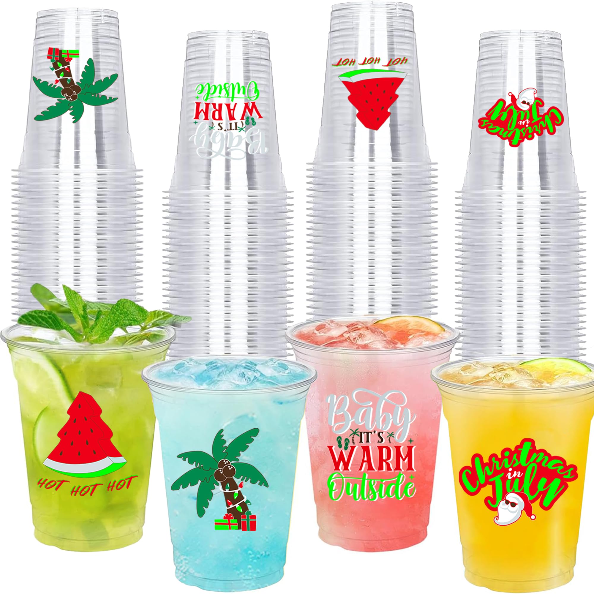 Christmas in July Decorations - 50 Pack 16oz Plastic Cups, Baby It's Warm Outside Drinking Cups, Summer Party Supplies
