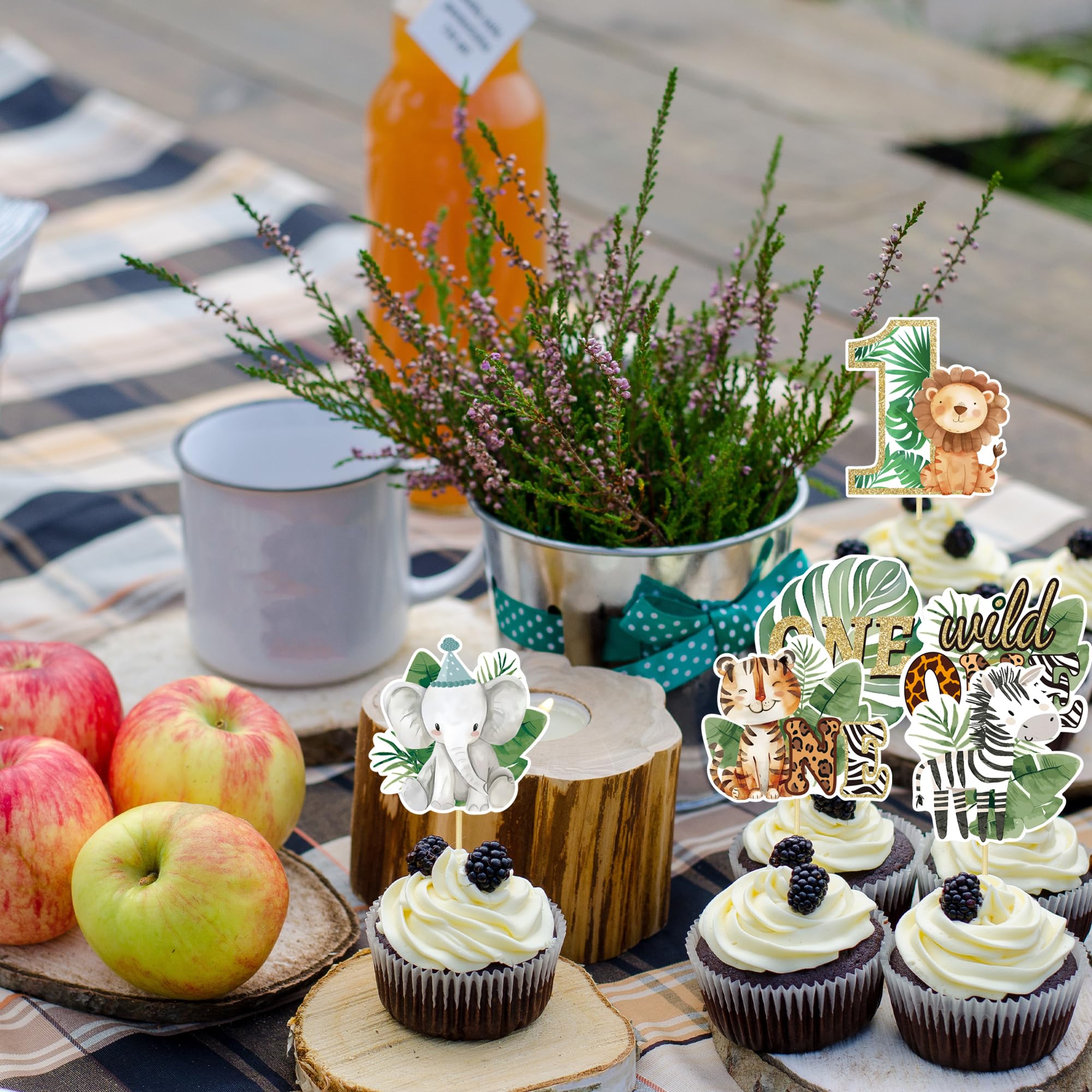 24 PCS Jungle Animals Cupcake Toppers - Safari Theme Party Decorations For Birthday, Baby Shower, Woodland Party