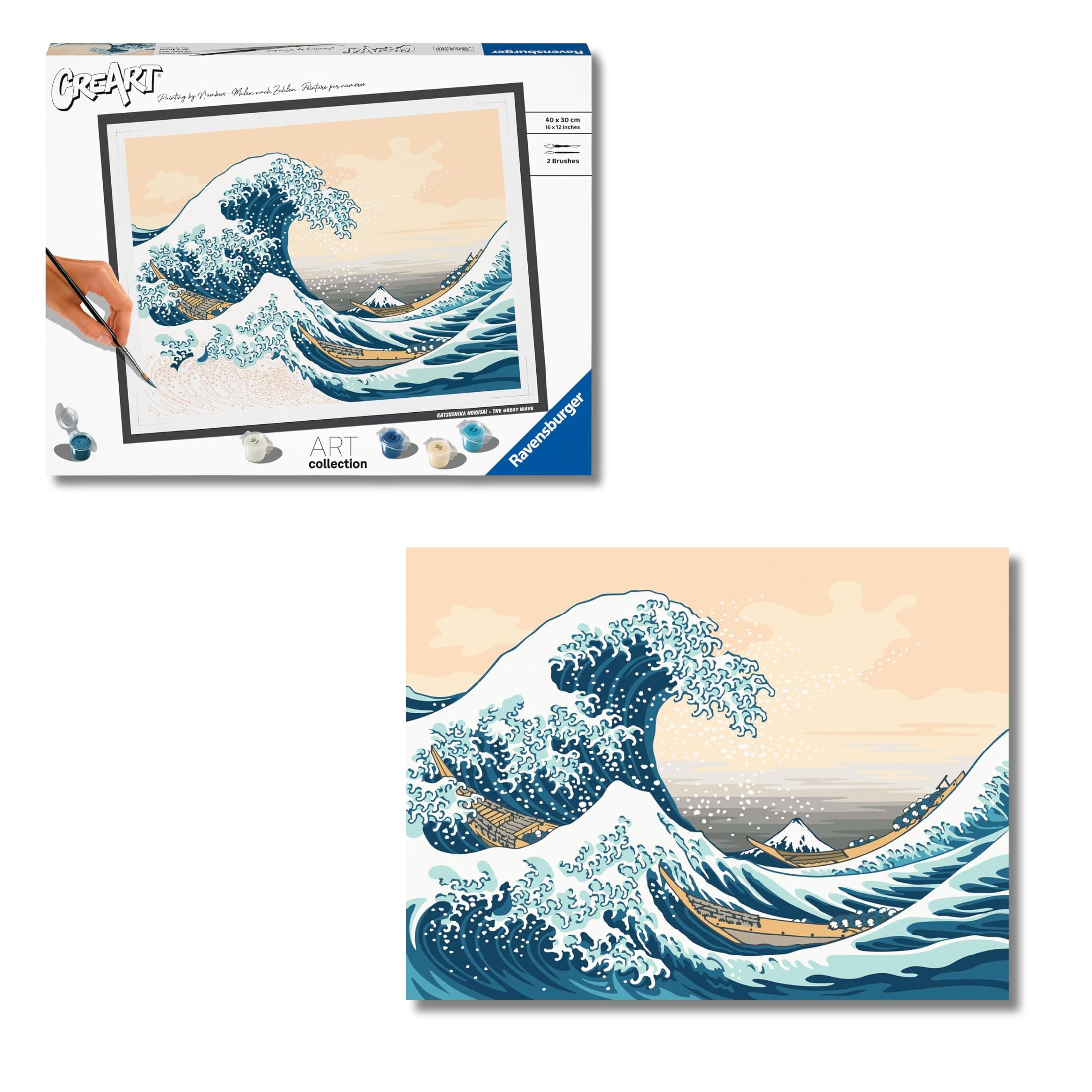 Ravensburger - Creart Serie B Art Collection: Hokusai, La Gran Ola De Kanagawa | Manualidades Adultos | Pintar por Numeros Adultos Relajante | Cuadros por Numeros Art Collection 40x30cm
