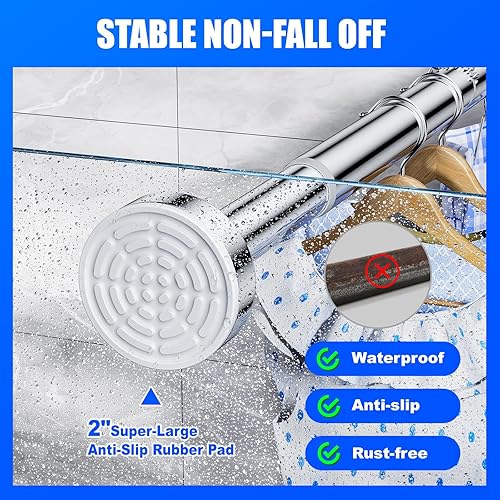 Miniatura 2 de Ausemku Barra para cortina de ducha, acero inoxidable, 66 - 193 cm, antideslizante, con tensión de resorte, no necesita agujeros, para baño y