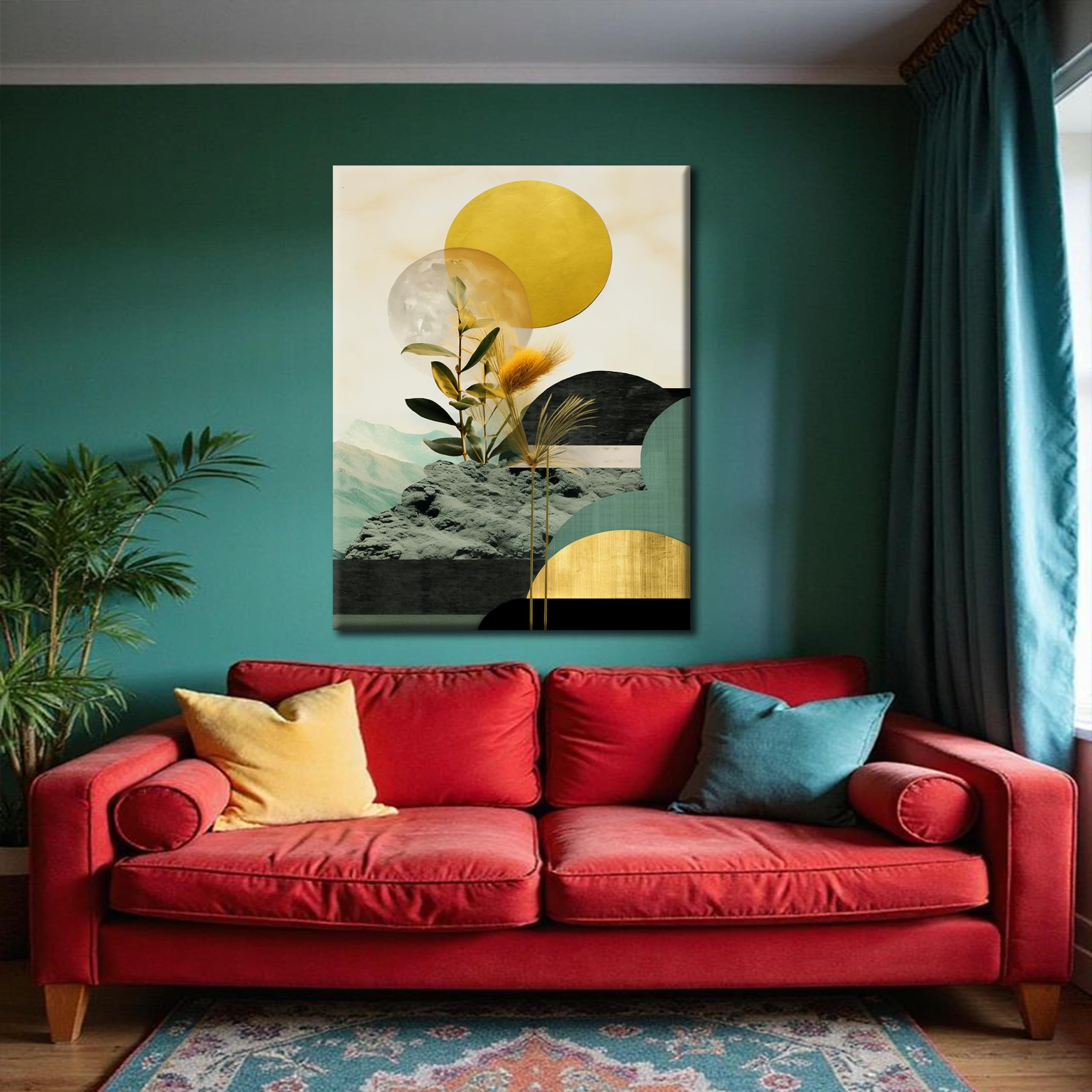 CAOXTART Mid Century Sun Moon Canvas Painting, Abstract Canvas Print, Bohemian Large Wall Art(80x120cm/Frameless)