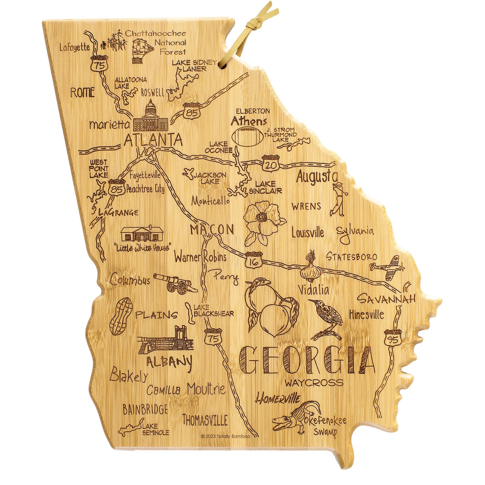 Totally Bamboo Destination Georgia State Shaped Cutting Board, Charcuterie and Cheese Serving Board – Georgia Gift for Home Décor or Everyday Kitchen UseClimatePartner certified