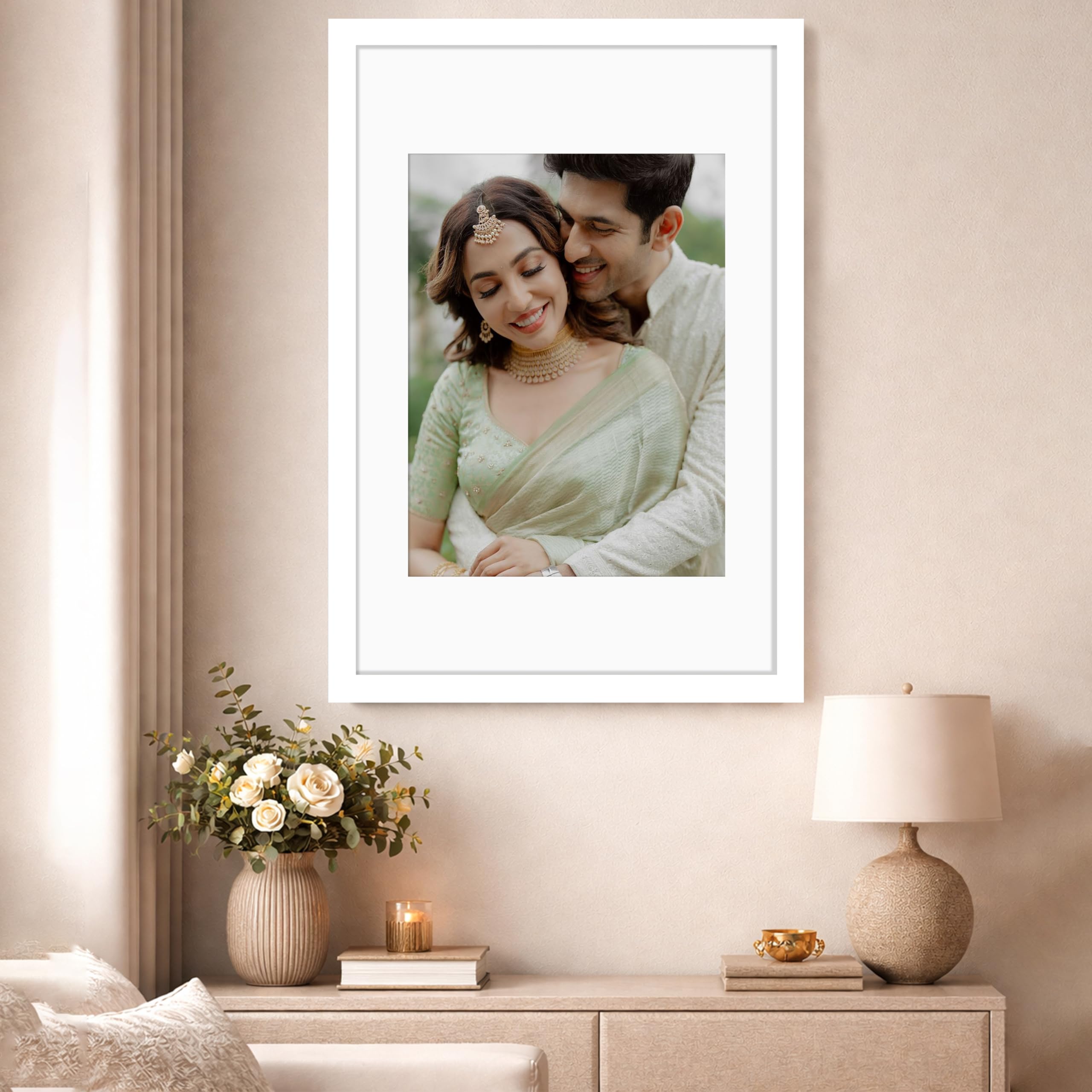 Art Street Synthetic Document Large Size Wall Photo Frame, Big Frames For Wall Artwork, Certificates, Picture & Photographs Home Decor(16x24 Inch, Matted To: 12X16-A3 Inch, White)