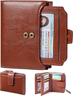GOIACII RFID Women's Wallet Small Ladies Credit Card Holder Leather with Zipper Pocket 4 ID Windows Wax Brown