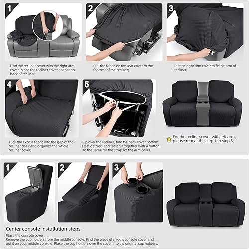 Miniatura 6 de TAOCOCO Funda de sofá reclinable con funda de sofá de consola central, fundas elásticas para sofá reclinable de 2 asientos, funda de sofá reclinable