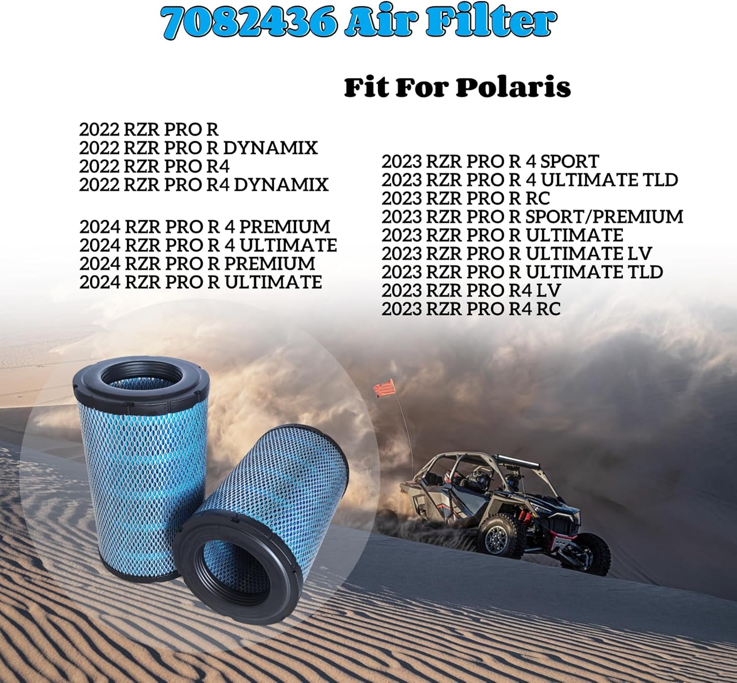 7082436 Air Fil-ter Fit For Polaris RZR PRO R DYNAMIX/RC/SPORT/PREMIUM/ULTIMATE(LV/TLD), RZR PRO R4 DYNAMIX/SPORT/ULTIMATE TLD/LV/RC/PREMIUM 2022-2024(2 Pack)