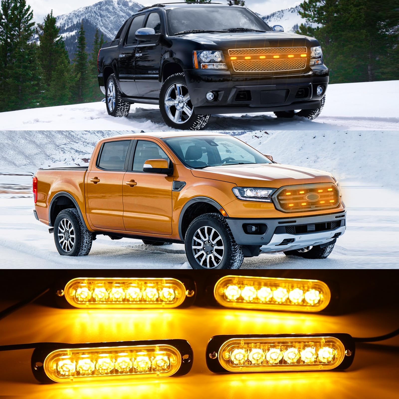 DREAMIZER 12V/24V Luci di avvertimento d'emergenza, 4 Pezzi 6 LEDs Luci stroboscopiche per auto, Lampeggiante per auto con 18 modalità lampeggianti, per Rimorchi Camion ATV UTV Pickup Truck Vehicles