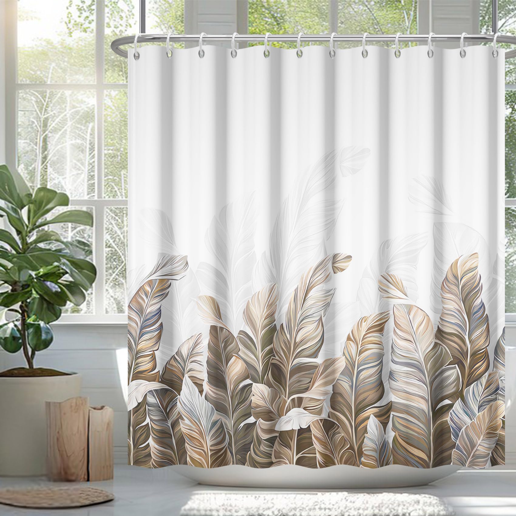 Amazon.com: Ttincceer Brown Leaves Shower Curtain, Modern Plants ...