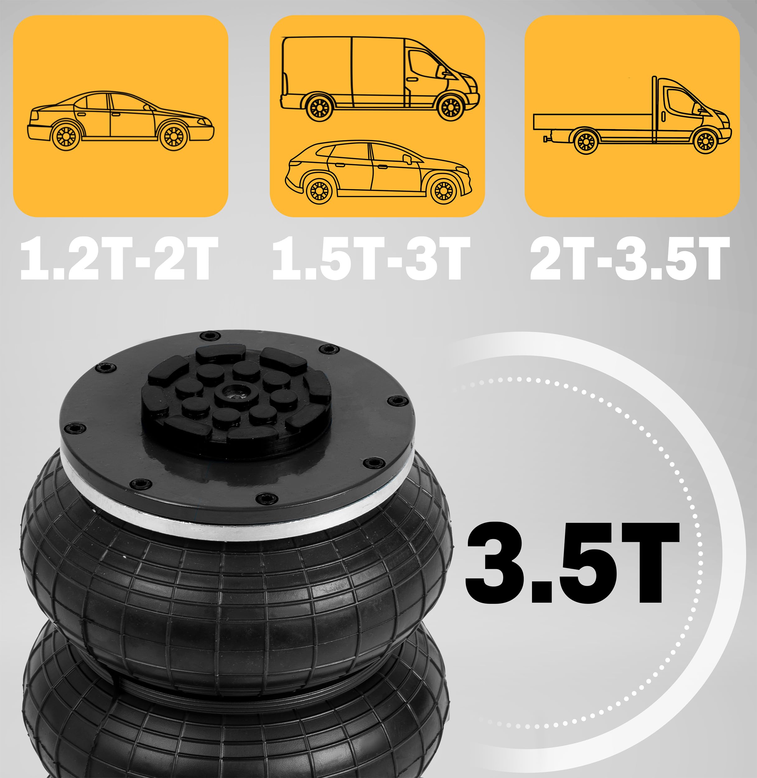 Humberg Podnośnik Samochodowy Pneumatyczny 3,5 T - Bałwanek 150-400 mm - 3-Poziomowy Teleskop z Zaworem Bezpieczeństwa - Lewarek do Aut Osobowych i SUV - Czarny