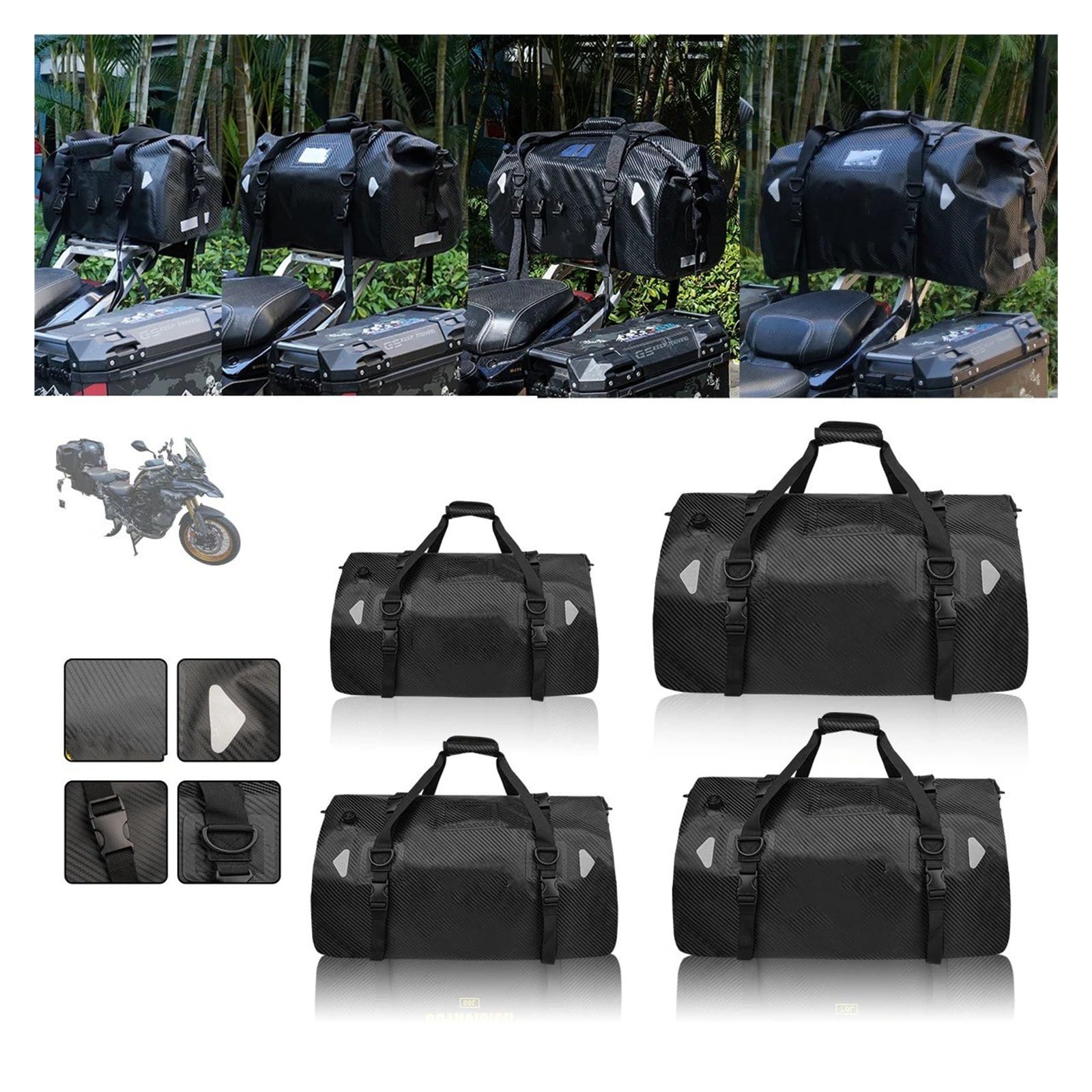 Borsa Viaggio Impermeabile Per Moto Per Bagagli All Aperto 20L 50L 70L 80L 100L Borse Da Sella Per Moto(Black 70L)