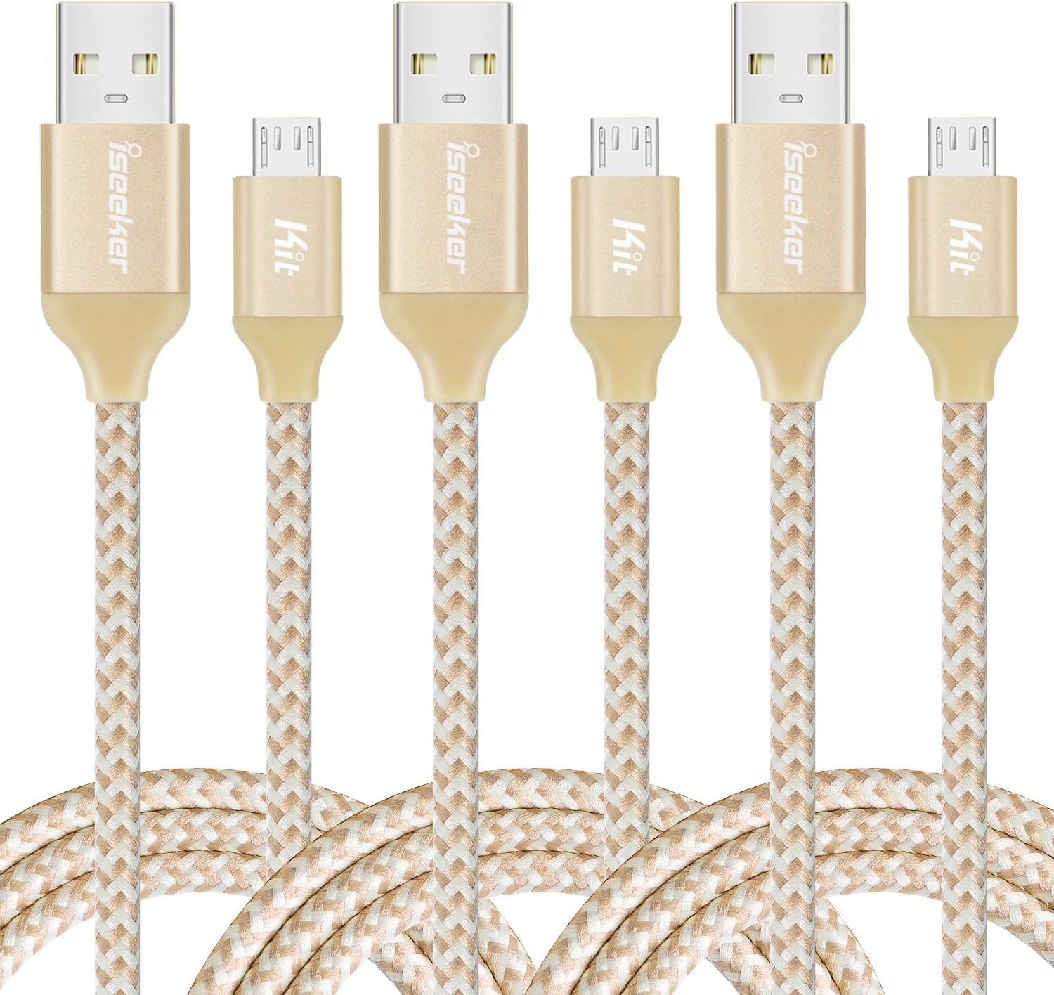 Up To 40% OFF Micro USB Charger(6ft), iSeekerKit High Charging Speed USB 2.0 A Male to Micro Nylon Braided Cords with Aluminum Connectors for Samsung, HTC, Nokia, Android and More [3 Pack]