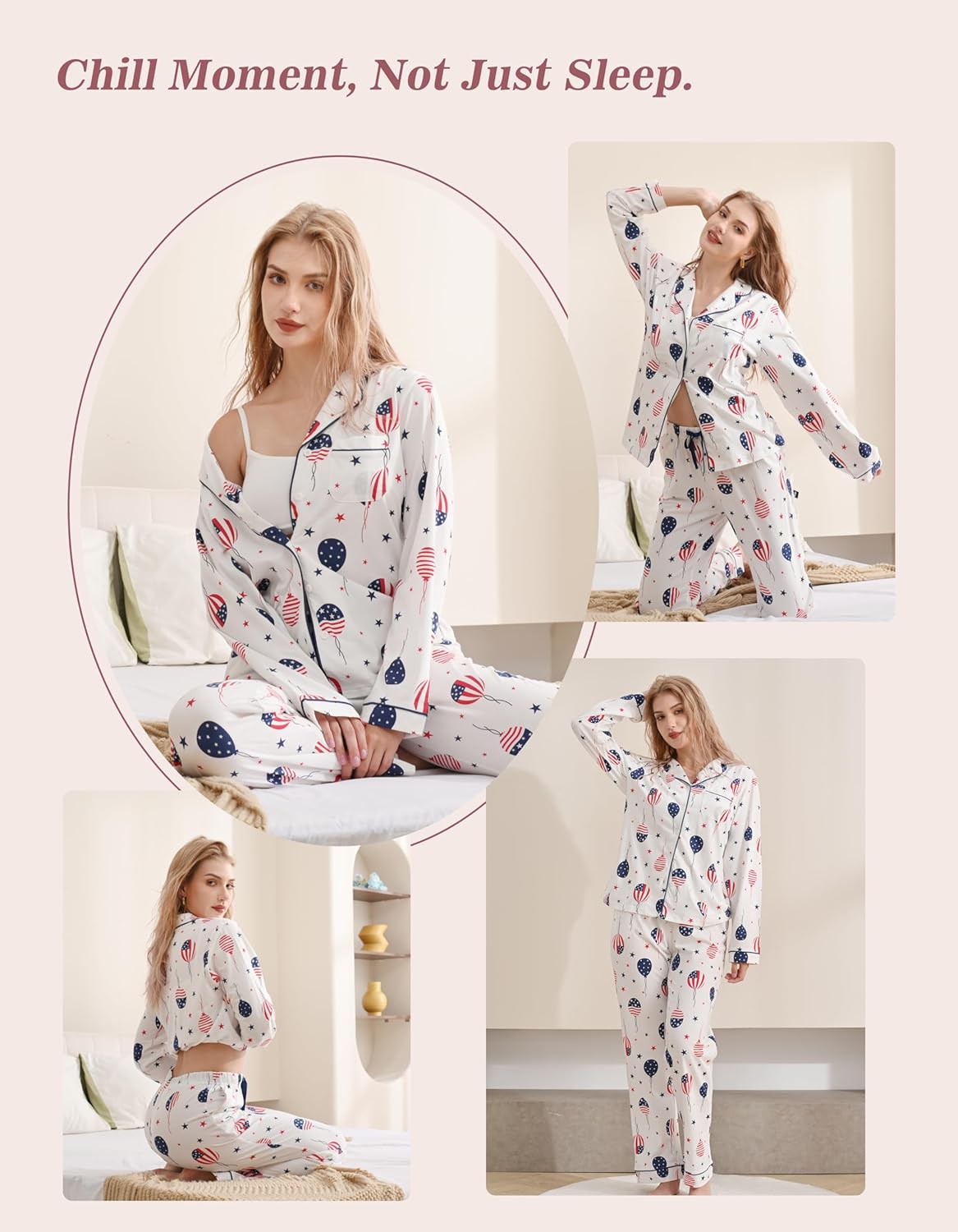 100% Cotton Pajama Sets for Women 2025 Holiday PJs Set Soft Long Sleeve Button Down Sleepwear XS-XXL - Image 6