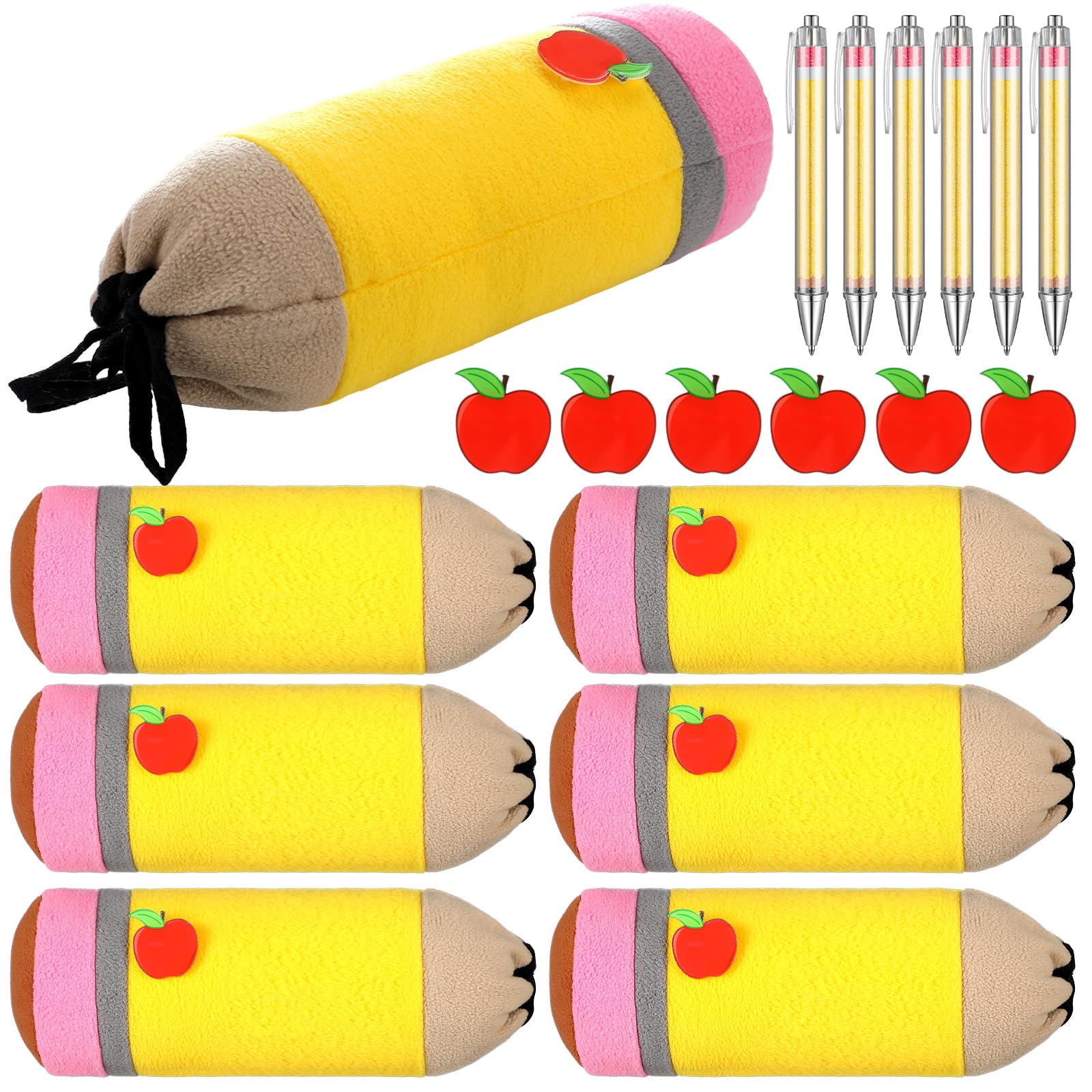 Fullhawl 6 Set 18 Pcs Back to School Gifts Teacher Appreciation Gift Bulk Pencil Case Kawaii Pencil Pouch Pens Lapel Apple Pin Thank You Gift for