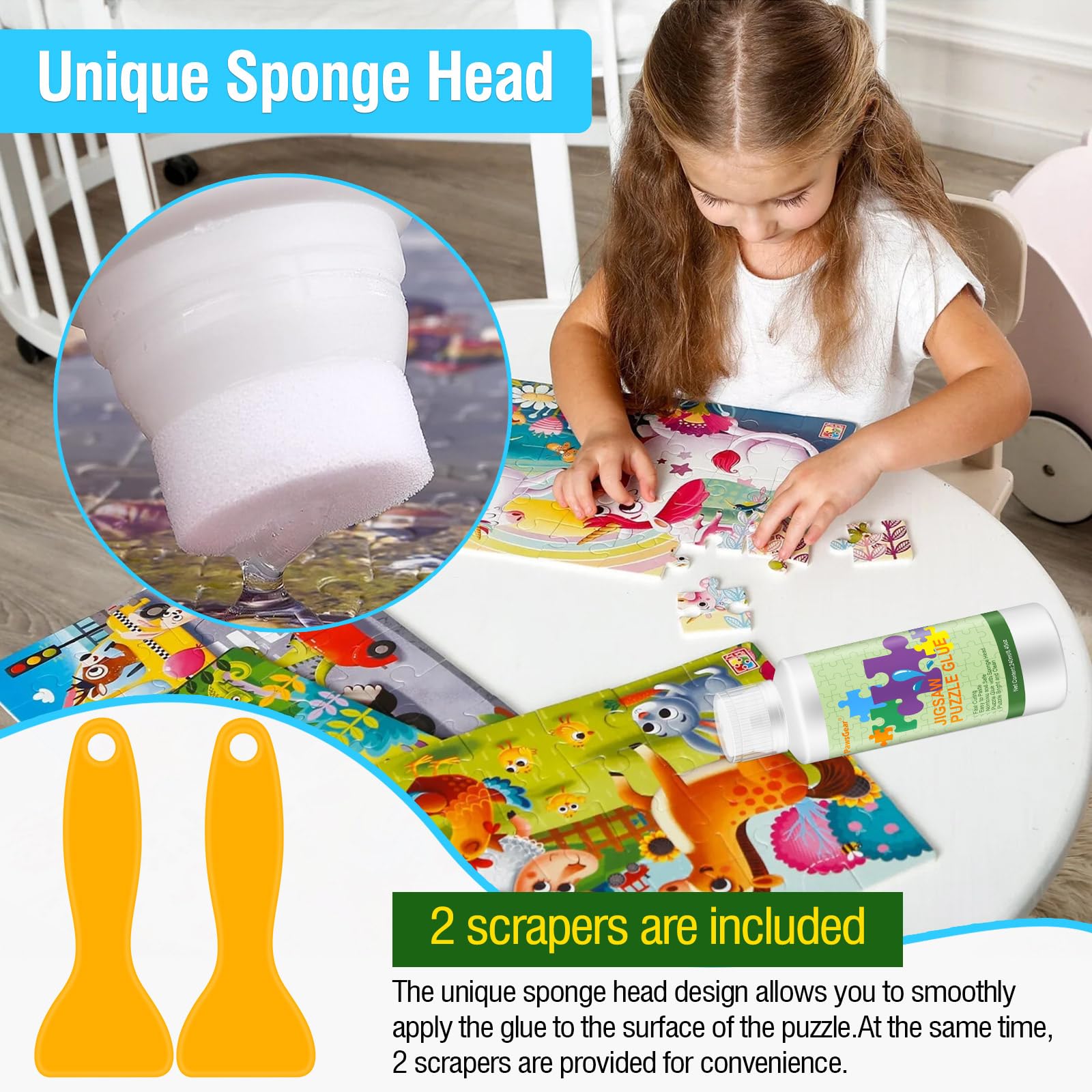 VISCY Colle à Puzzle Avec Applicateur – Kit Complet 240 Ml, 2 Spatules En Silicone Et 2 Pinceaux, Colle Transparente à Séchage Rapide Pour Préserver Vos Puzzles