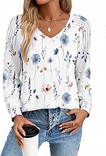 Blusas de manga larga para mujer, estilo casual, cuello en V, plisadas, elegantes, para otoño, ropa de moda