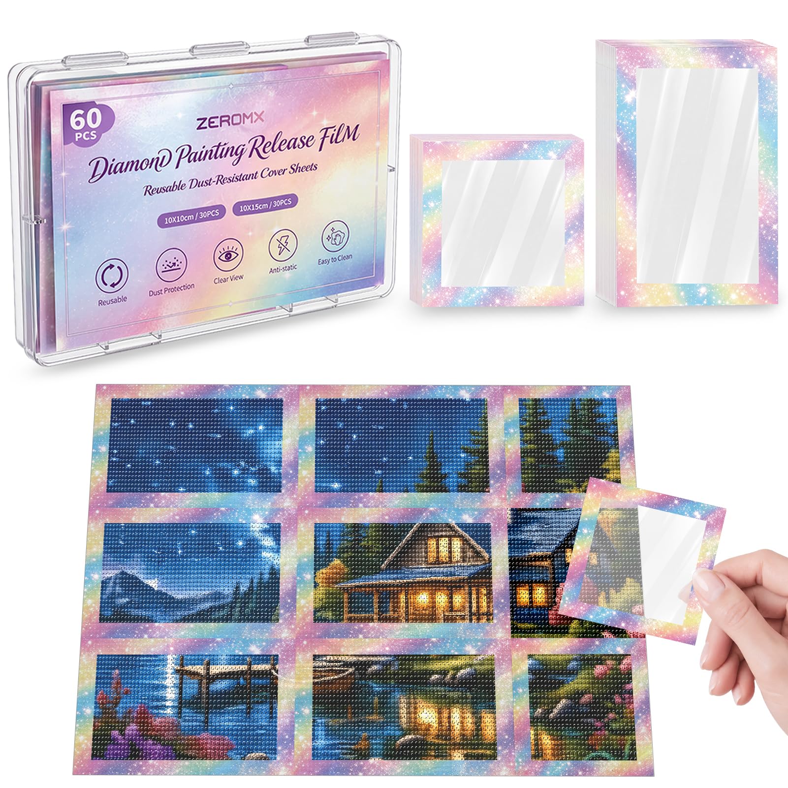 60PCS Reusable Diamond Painting Release Paper, 2 Sizes Clear Release Film