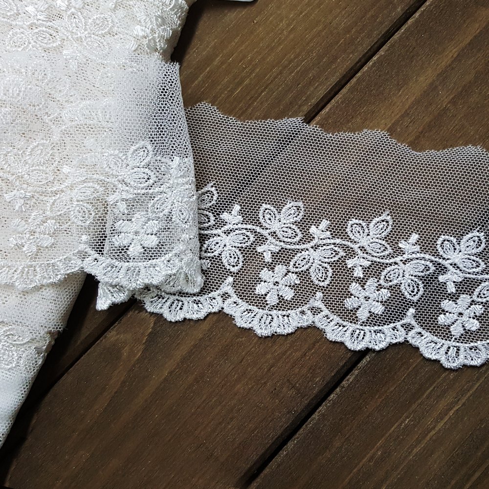 White Flower Embroidered Tulle lace Trim, 2-3/4 Inch by 1 Yard, STEP-4118