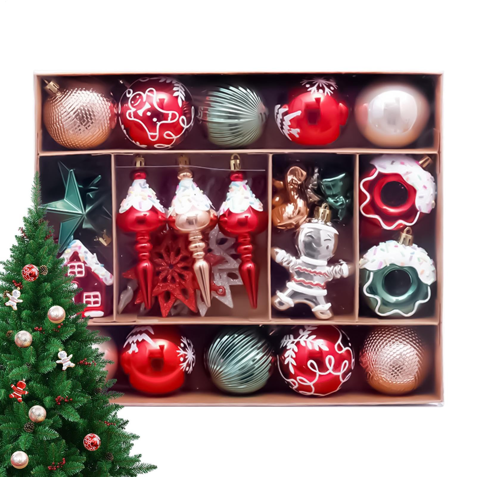 Boules de Noël incassables en lot pour la décoration de sapin et vitrine festive