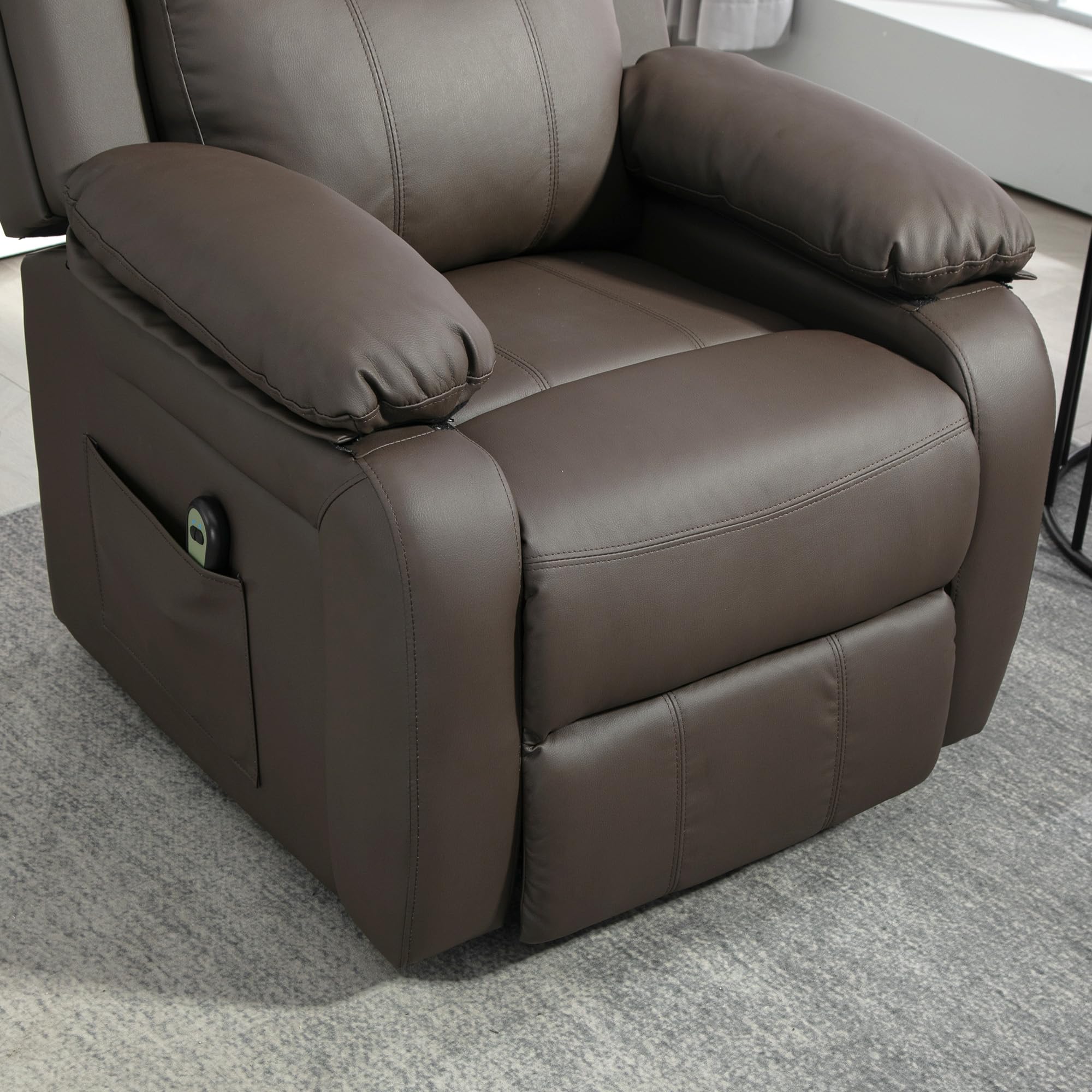 HOMCOM Sillón Relax Eléctrico Reclinable Levanta Personas, Sillón Elevador, con Respaldo Alto, Control Remoto, Reposapiés, Acolchado Grueso, Tapizado en PU, Bolsillos Laterales, Marrón Oscuro