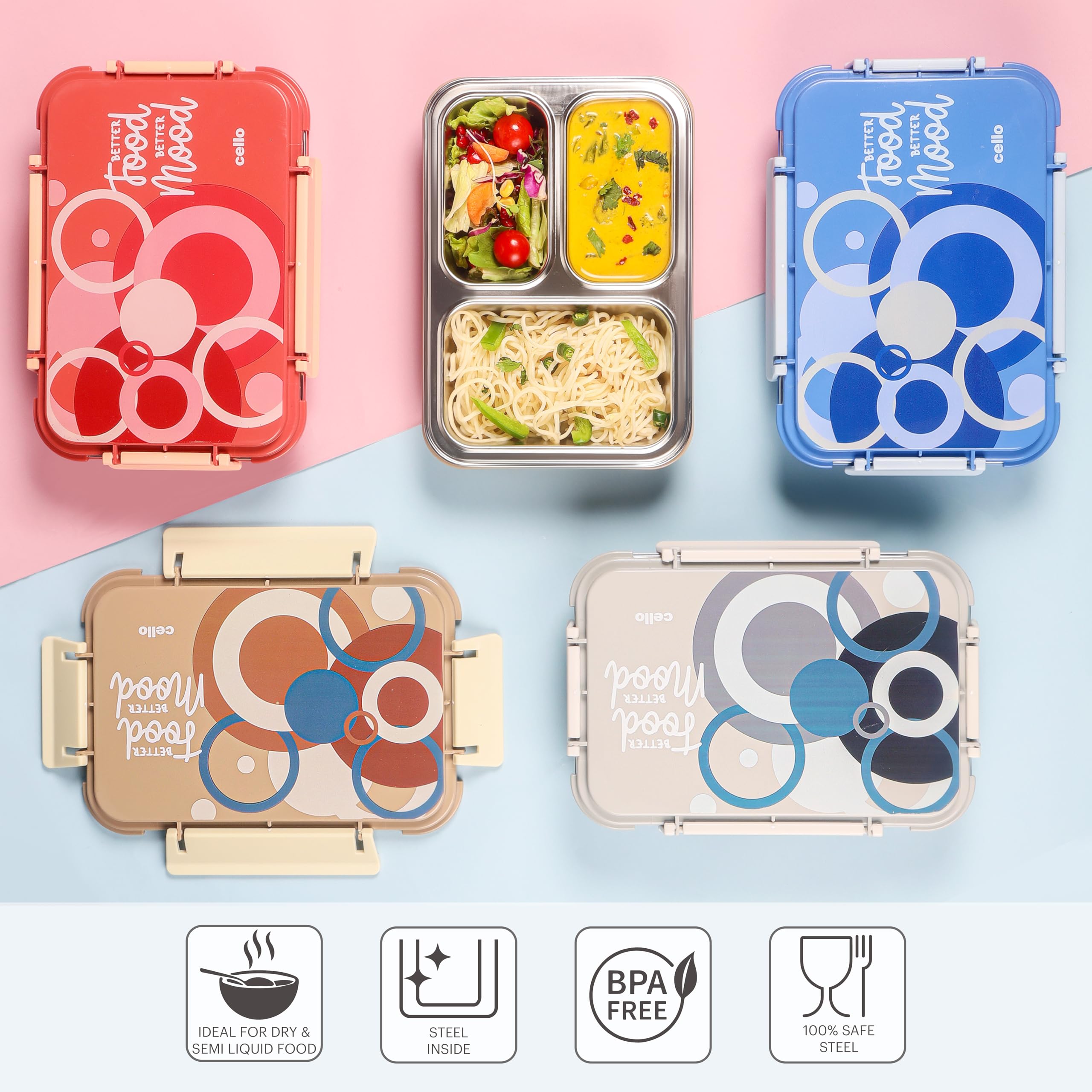 Cello Zoom 3 Lunch Box - Insulated Steel Tiffin -7