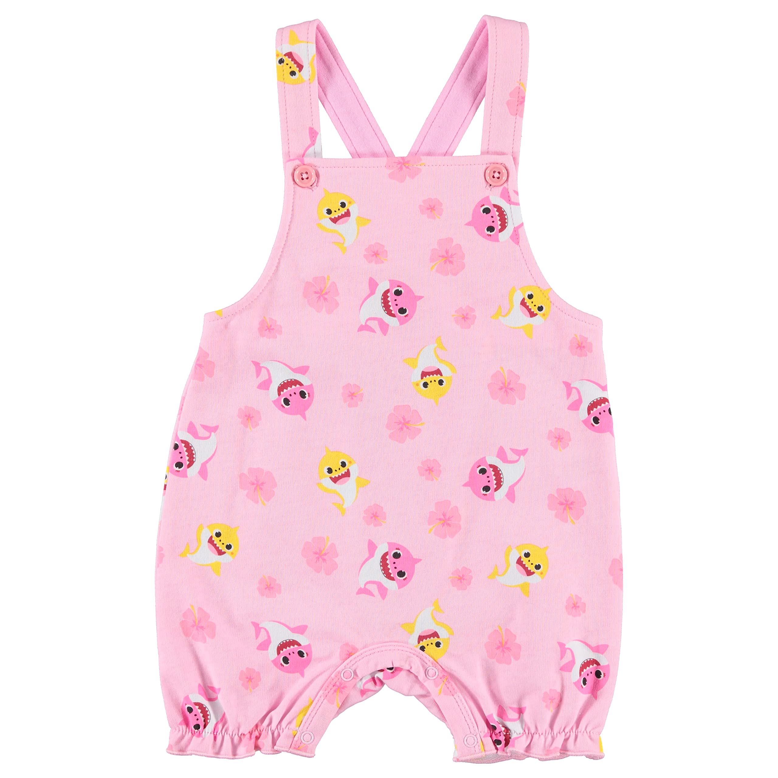 Baby Shark Newborn Infant Baby Yoda Girls' Shortall Romper and Tshirt Set (Pink/Yellow, 18 Months)