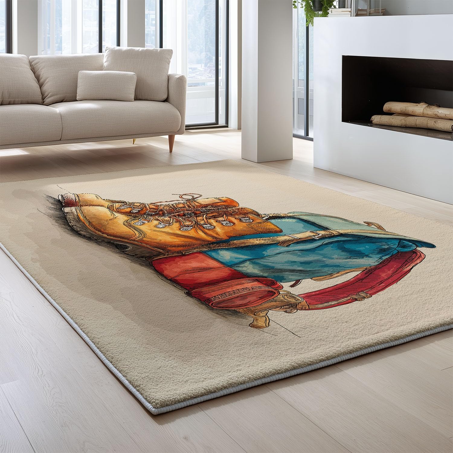 Genérico Alfombras Estampadas 80 x 150 cm, Caricatura Vintage Deporte Alfombra Antideslizantes Aire Libre Acuarela Moderno Hombres, Alfombras Lavables Recibidor despacho, Crema Blanco