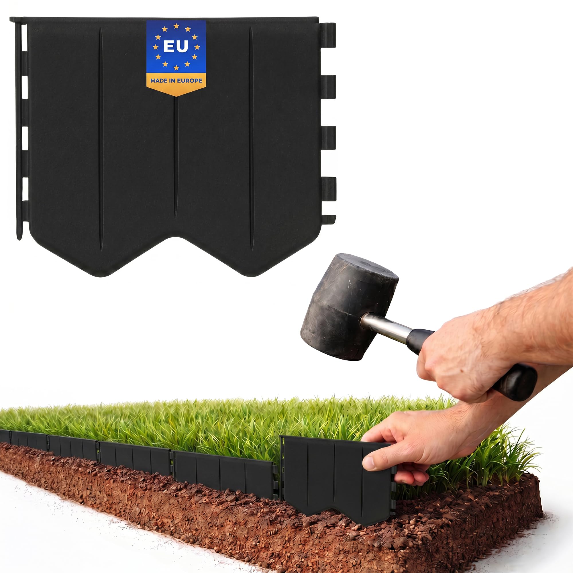GARDENIX Easy to Install Lawn Edging Black Plastic 20.6 m / 67.6 ft - Flower Bed Edging Without Digging - Flower Bed Border Plastic Made of Recycled Material - Flexible and Durable, Made in the EU