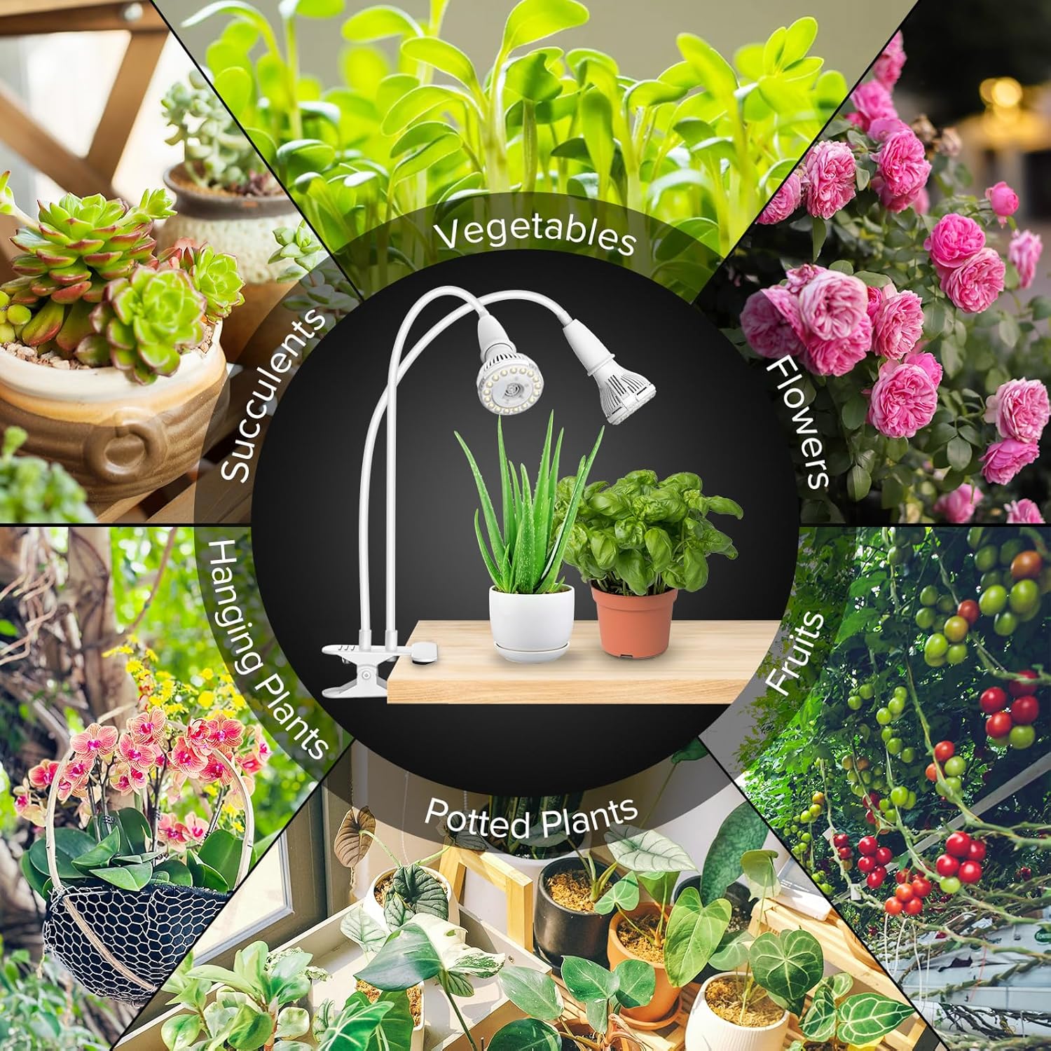 Grow Lights for Indoor Plants, LED 20 W Full Spectrum Bulb Replaceable Plant Light, 300 W Equivalent Clip on Grow Light with Optical Lens for Indoor Growing, Lifetime Free Bulb Replacement