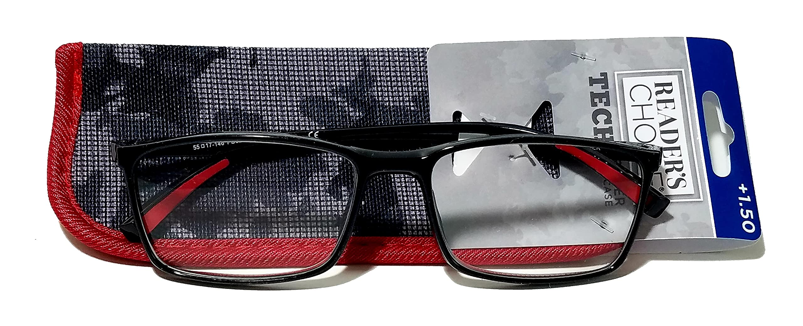 Foster Grant Beck Black Tech Reading Glasses with Soft Case (Black, +1.50)