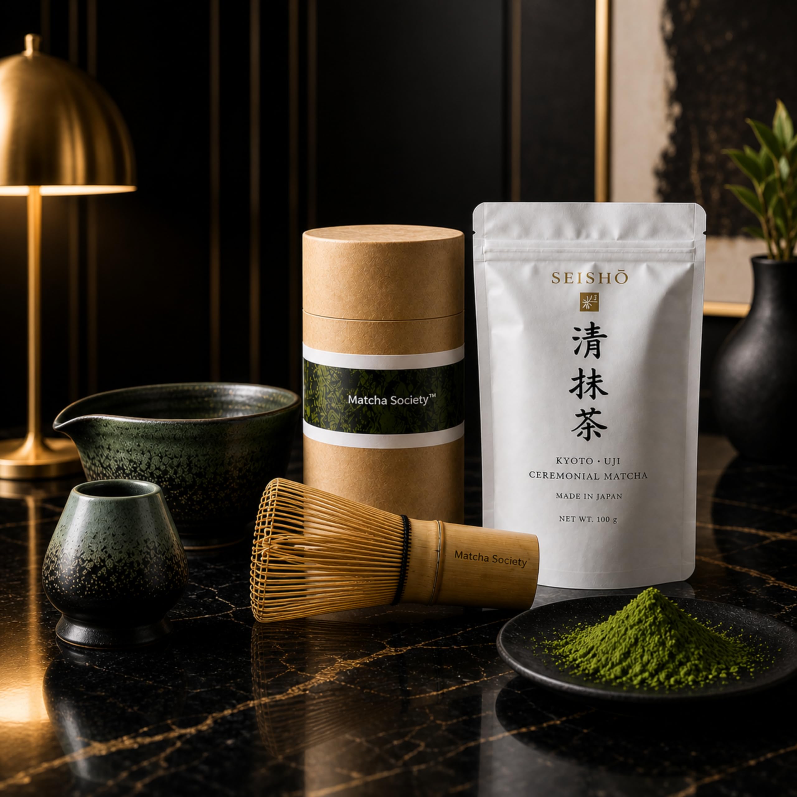 SEISHŌ Ceremonial Matcha 100g Set – Premium Matcha aus Japan (Uji Kyoto) Zubehör (Bambusbesen, Schale & Zubehör) – Komplettes Starter Set