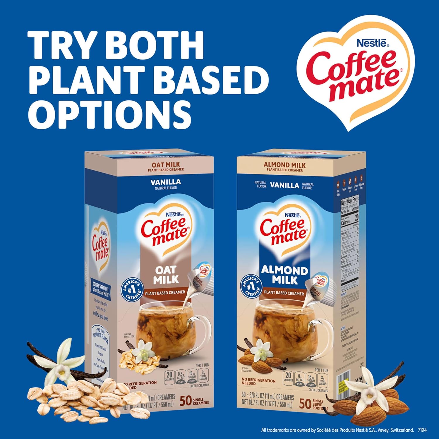 Nestle Coffee mate Coffee Creamer, Almond Milk, Liquid Creamer Singles, Plant-Based, Non Dairy, No Refrigeration, 0.375 fl oz Tubs (Pack of 200)