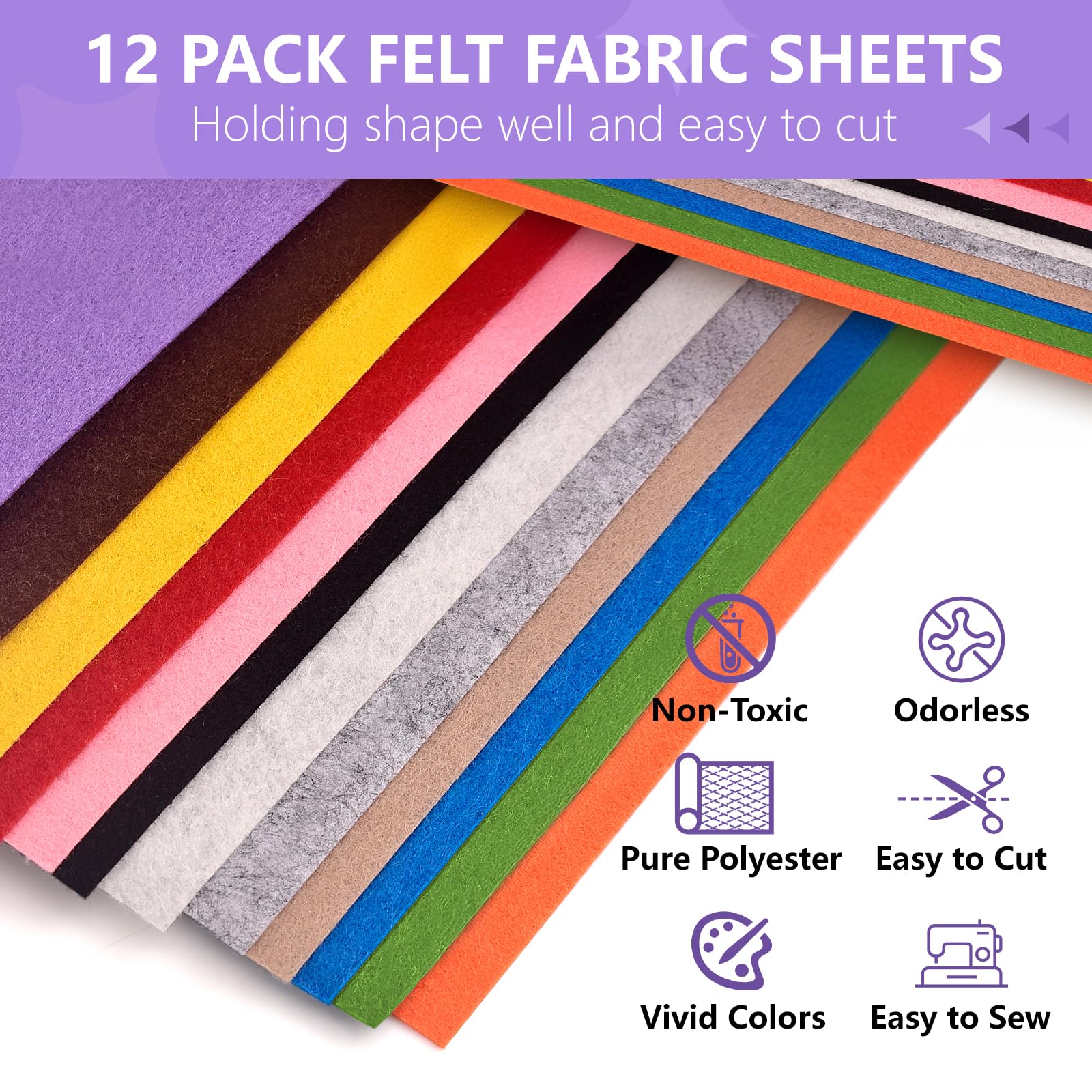 Large Stiff Felt Sheets Bundle Felt Fabric Sheets for Crafts 12 Rolls 8"x35" Soft Rainbow Color 12 Assorted Colors Felt Pack for Kids DIY Craft Sewing Squares Nonwoven Patchwork (Classic)