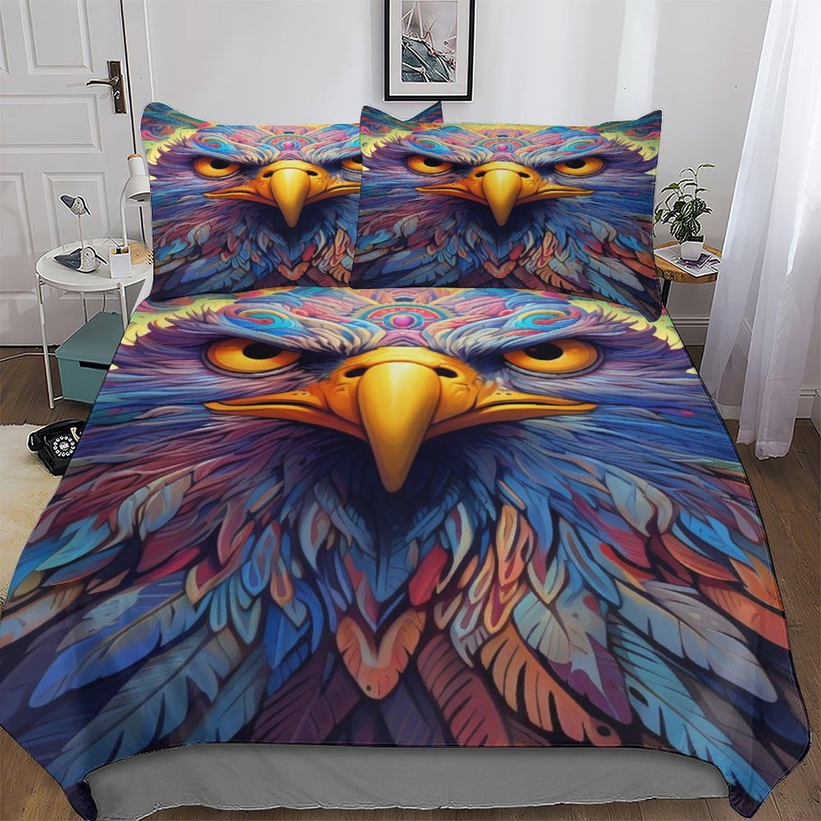 Parure de lit king size motif aigle housse de couette confort premium